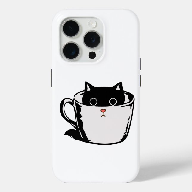 Coques Case-Mate iPhone Chaton noir avec nez rouge caché dans une tasse (Verso)