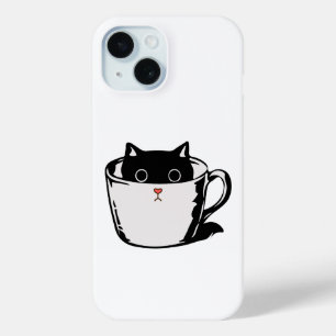 Coque Case-Mate iPhone Chaton noir avec nez rouge caché dans une tasse