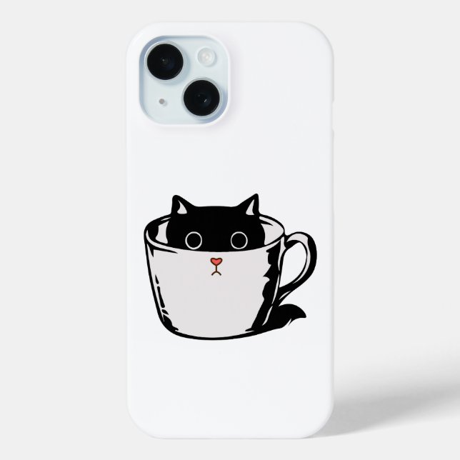 Coques Case-Mate iPhone Chaton noir avec nez rouge caché dans une tasse (Verso)