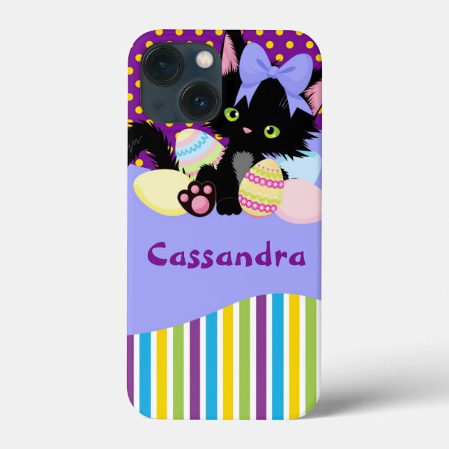 Coques Case-Mate iPhone Chaton noir œuf de Pâques à pois et rayures (Verso)