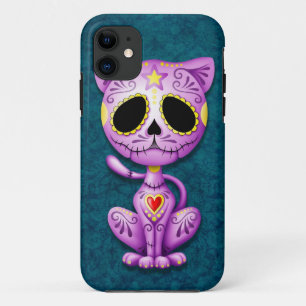Coques Pour iPhone Chaton pourpre et bleu de sucre de zombi