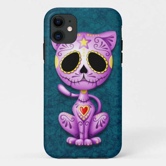 Coques Case-Mate iPhone Chaton pourpre et bleu de sucre de zombi (Dos)