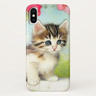 Case-Mate iPhone Case Chaton vintage blanc et Brown avec fleurs