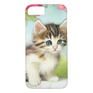 Case-Mate iPhone Case Chaton vintage blanc et Brown avec fleurs