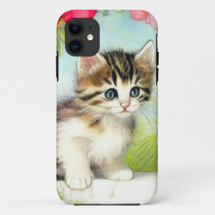 Case-Mate iPhone Case Chaton vintage blanc et Brown avec fleurs