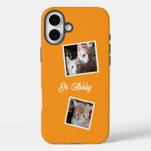 Coque Pour iPhone 16 Plus Chats 2 Photos Collage Animaux Nom Orange