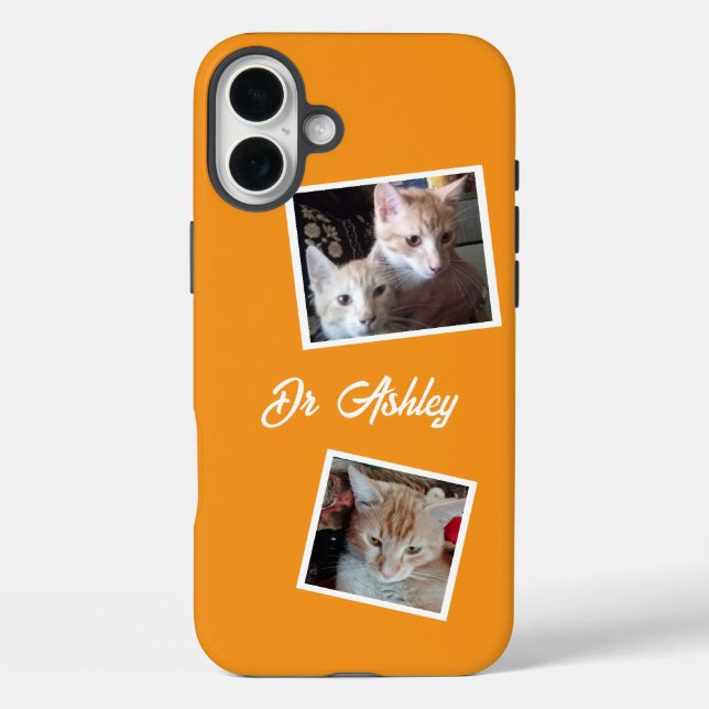 Coques Case-Mate iPhone Chats 2 Photos Collage Animaux Nom Orange (Verso)