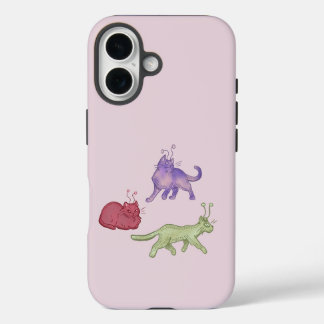 Coque Pour iPhone 16 Chats Aliens Espace Fantaisiste Chat Drôle Sci-Fi