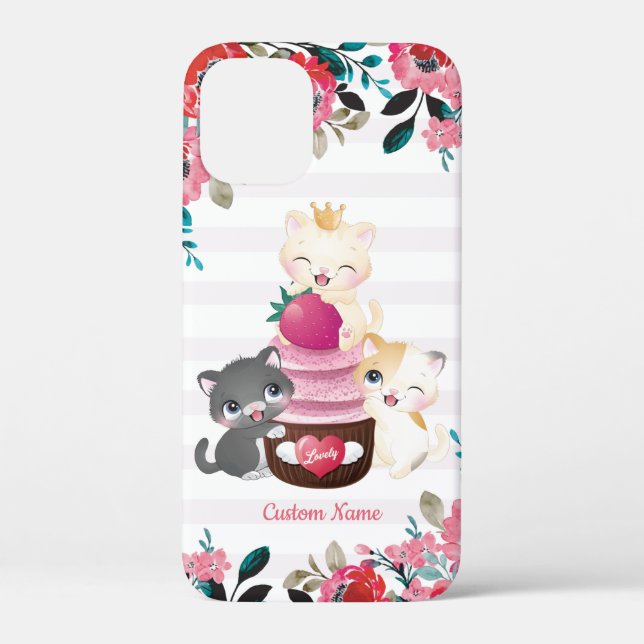 Coques Case-Mate iPhone Chats de dessin animé floraux fantaisistes Gâteau  (Verso)