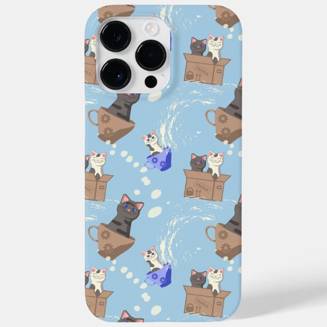Coques Case-Mate iPhone Chats en boîte et gouttes de lait sur bleu (Verso)