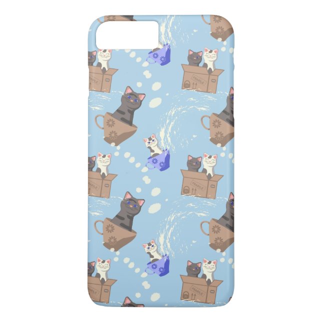 Coques Case-Mate iPhone Chats en boîte et gouttes de lait sur bleu (Dos)