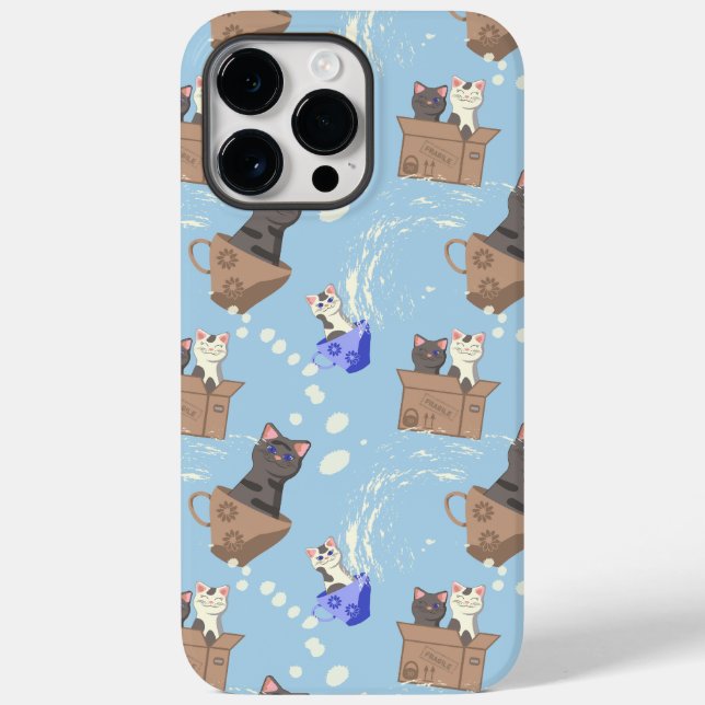 Coques Case-Mate iPhone Chats en boîte et gouttes de lait sur bleu (Verso)