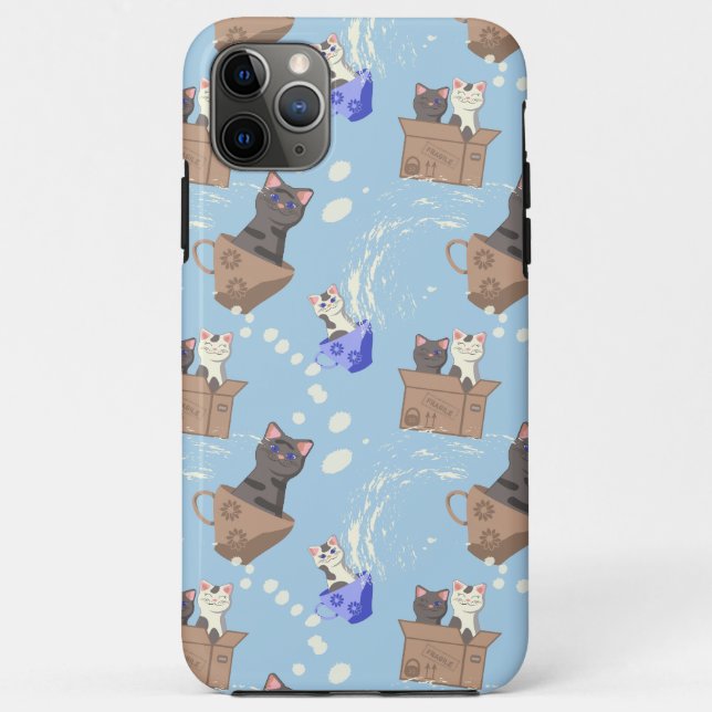Coques Case-Mate iPhone Chats en boîte et gouttes de lait sur bleu (Dos)