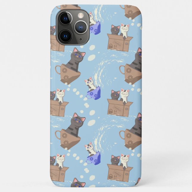 Coques Case-Mate iPhone Chats en boîte et gouttes de lait sur bleu (Dos)
