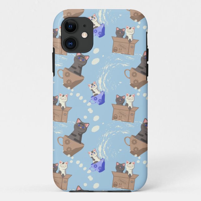 Coques Case-Mate iPhone Chats en boîte et gouttes de lait sur bleu (Dos)