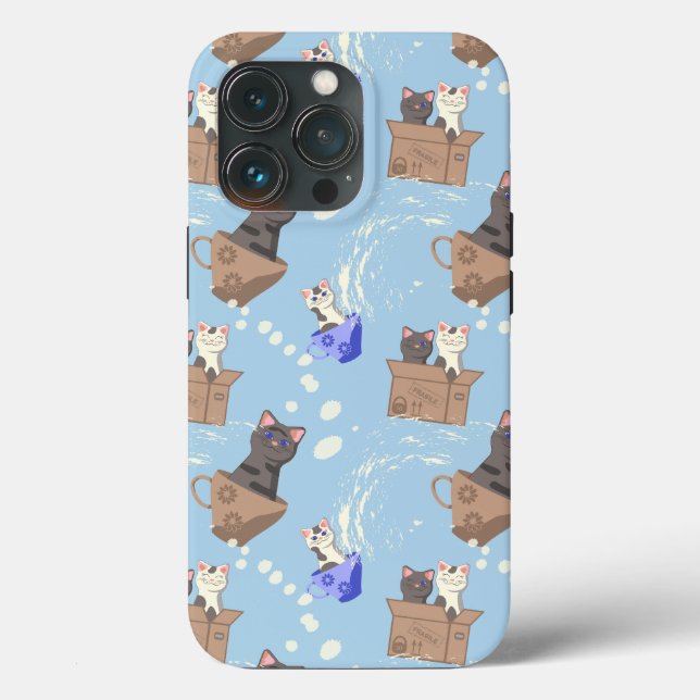 Coques Case-Mate iPhone Chats en boîte et gouttes de lait sur bleu (Verso)