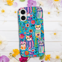 Chats et fleurs colorés Whimsical Happy