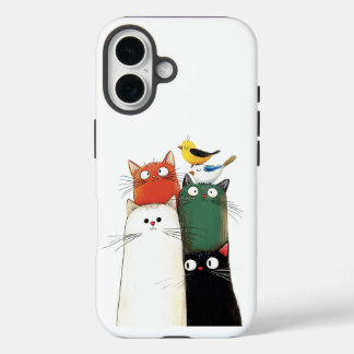 Coque Pour iPhone 16 Chats et oiseaux superposés