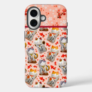 Coque Pour iPhone 16 Chats japonais rose à becs Maneki-neko chats
