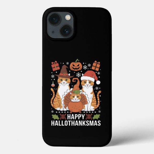Coques Case-Mate iPhone Chats Joyeux Hallothanksmas Halloween Noël  (Verso)