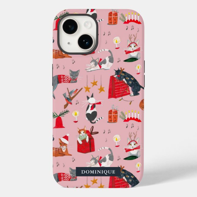 Coques Case-Mate iPhone Chats mignons rétro Noël rose  (Verso)