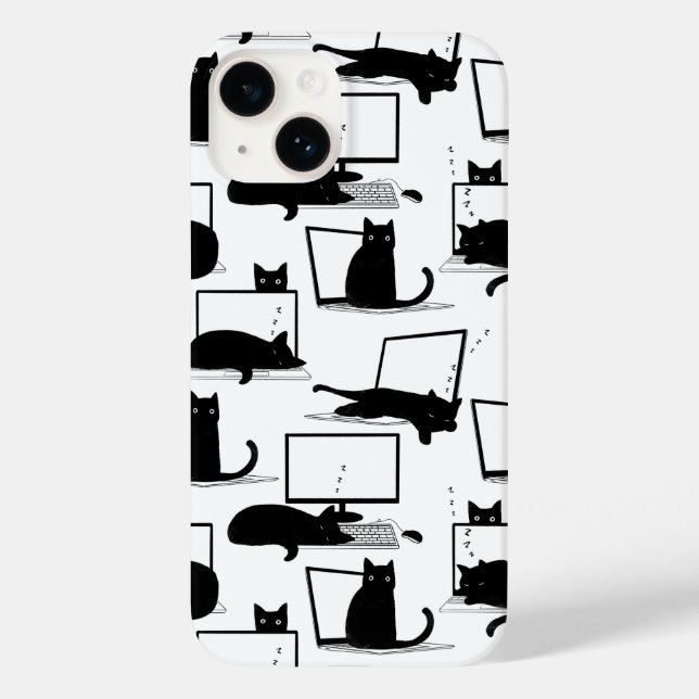 Coques Case-Mate iPhone Chats noirs assis sur des ordinateurs portables Mo (Verso)