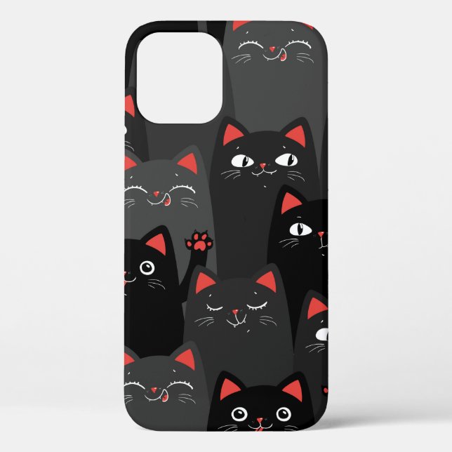 Coques Case-Mate iPhone Chats noirs et gris. Motif sans couture de dessin. (Verso)