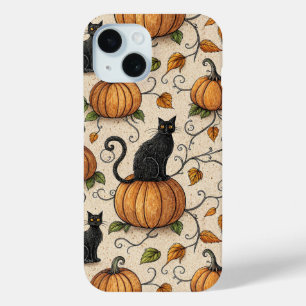 Coque Case-Mate iPhone Chats noirs et Motif Citrouille d'Halloween