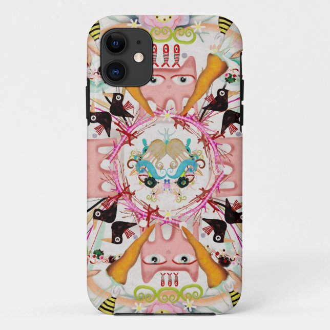 Coques Case-Mate iPhone Chats roses caleidoscope oiseaux noirs Kaléidoscop (Dos)