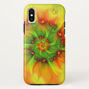 Coque Case-Mate iPhone Chaud Été Vert Orange Abstrait Fractal Initiales