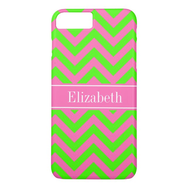 Coques Case-Mate iPhone Chaud rose #2 Lime Green LG Chevron Nom Monogramme (Dos)