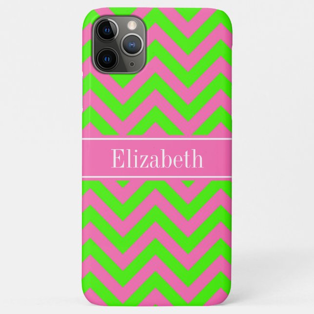 Coques Case-Mate iPhone Chaud rose #2 Lime Green LG Chevron Nom Monogramme (Dos)