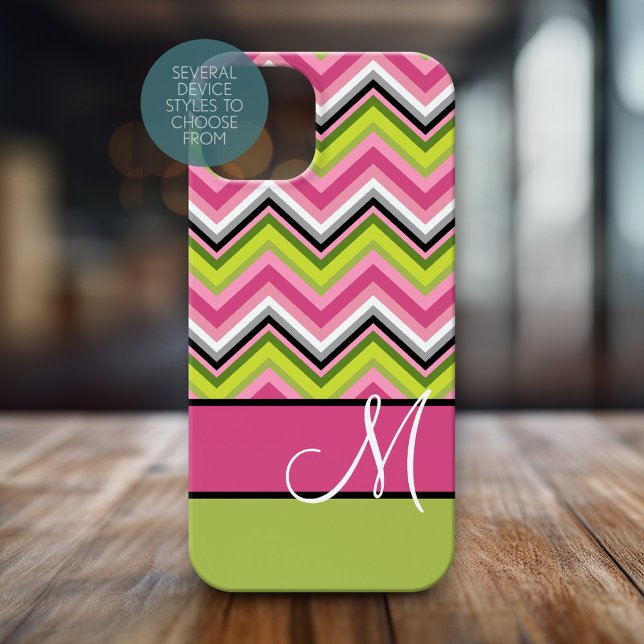Coques Case-Mate iPhone Chaud rose Lime Chevron Motif Monogramme personnal (Personalized Phone Case with Huge Monogram)