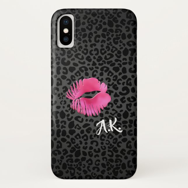 Coques Case-Mate iPhone Chaud rose Lipgloss Kiss Black Leopard Avec Monogr (Dos)