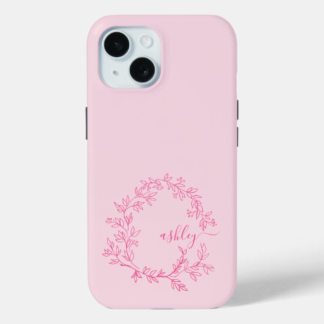 Coques Case-Mate iPhone Chaud rose moderne Script Girl Monogramme Nom (Verso)