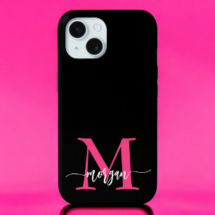 Coque Case-Mate iPhone Chaud rose noir moderne Script Girl Monogramme Nom