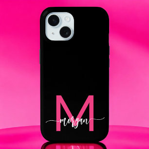 Coque Case-Mate iPhone Chaud rose noir moderne Script Girl Monogramme Nom
