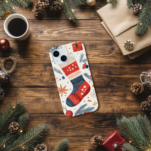 Coque Case-Mate iPhone Chaussette de Noël Rouge Bleu Festive