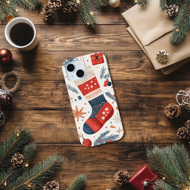 Coques Case-Mate iPhone Chaussette de Noël Rouge Bleu Festive (Créateur téléchargé)
