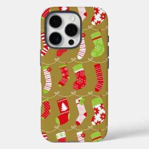 Coque iPhone 16 Pro Chaussettes d'hiver rétro de Noël
