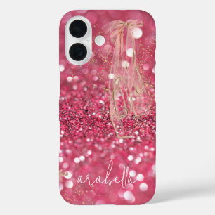Coque Pour iPhone 16 Chaussures de danse Ballerine en or chic Paillette