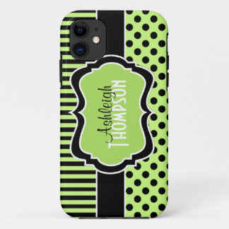 Coque Case-Mate Pour iPhone Chaux personnalisée, noir, pois rayé blanc