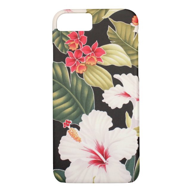 Coques Case-Mate iPhone Chemise Aloha Hibiscus Noir (Dos)