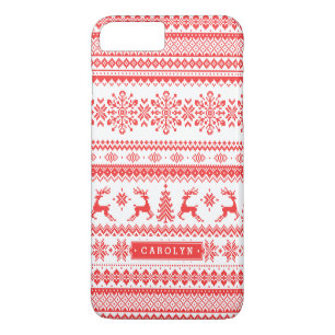 Coque Case-Mate Pour iPhone Chemise de Noël rouge motif fair isle monogramme