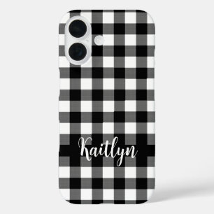 Coque Pour iPhone 16 Chèque de bison noir Plaid personnalisé