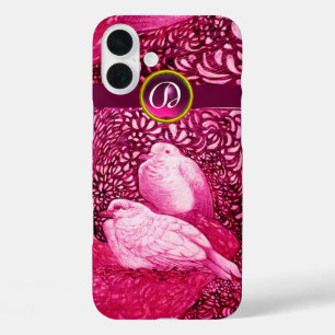 COQUES iPhone 16 PLUS CHÈQUES BLANCHES EN MONOGRAMME DE FUCHSIE ROSE