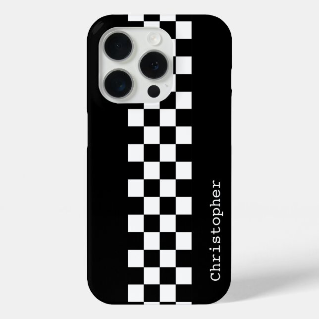 Coques Case-Mate iPhone Chèques de course personnalisées en noir et blanc (Verso)