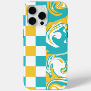 Coque Case-Mate iPhone Chèques et permules en Turquoise, Jaune et Blanc