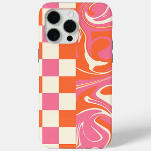 Coque Case-Mate iPhone Chèques et tourbillons - rose, orange et crème