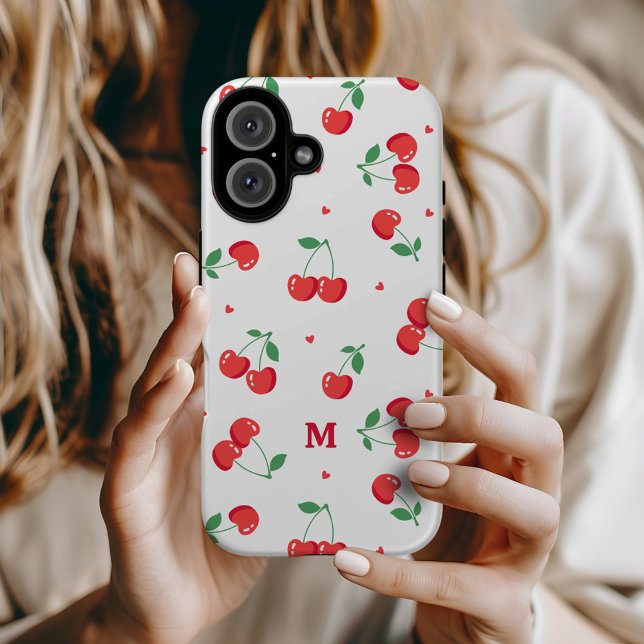 Coques Case-Mate iPhone Cherry Hearts Nom personnalisé Monogramme (Créateur téléchargé)